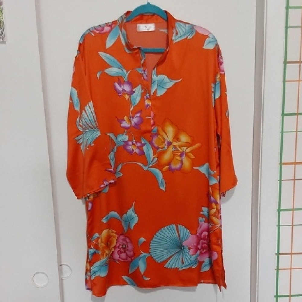 Natori Orange and Blue Lounge Dress